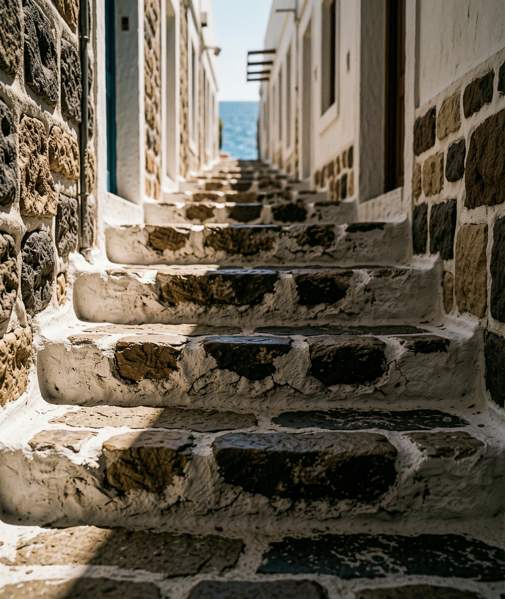 Steep stone steps in Greece