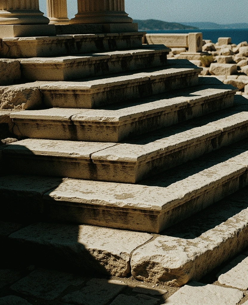 Steep Athenian steps in harsh light
