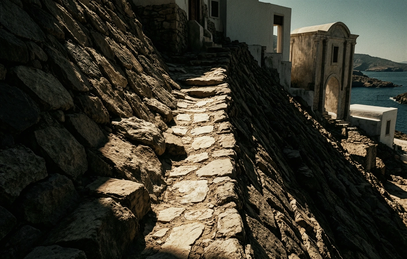 Sunlight hitting ancient stone in Athens