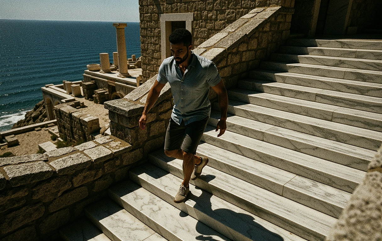 Steep urban stairs and shadows